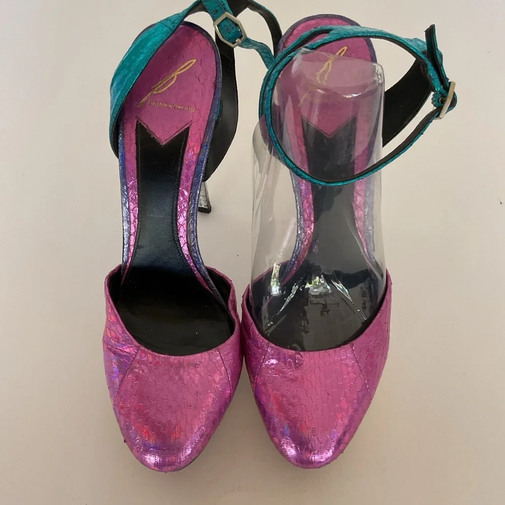 Brian Atwood Multicolored Leather Ankle Strap Platform Heels Size